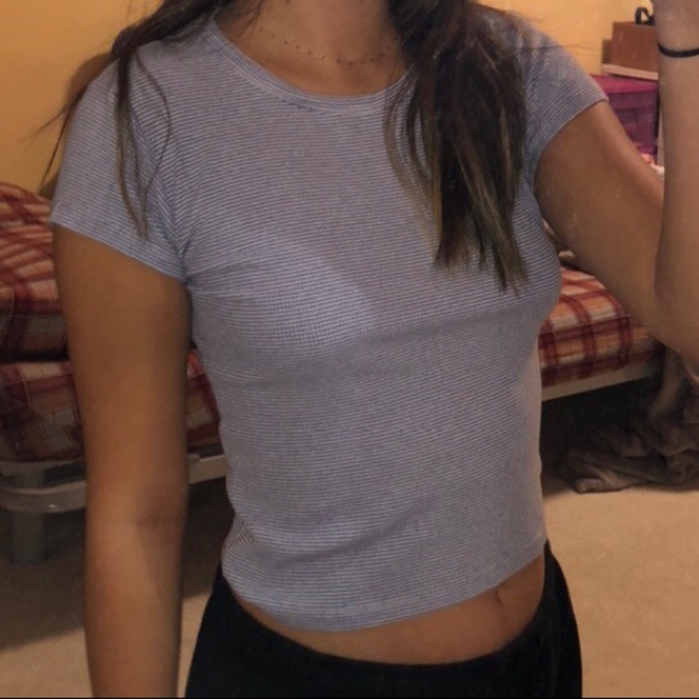 ❌SOLD❌ Brandy Melville blue,white striped crop tee